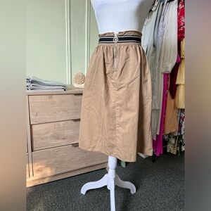ZARA Tan Nude Camel Cargo Paper Bag Midi Knee-Lengt Modest Elastic Waist Skirt M
